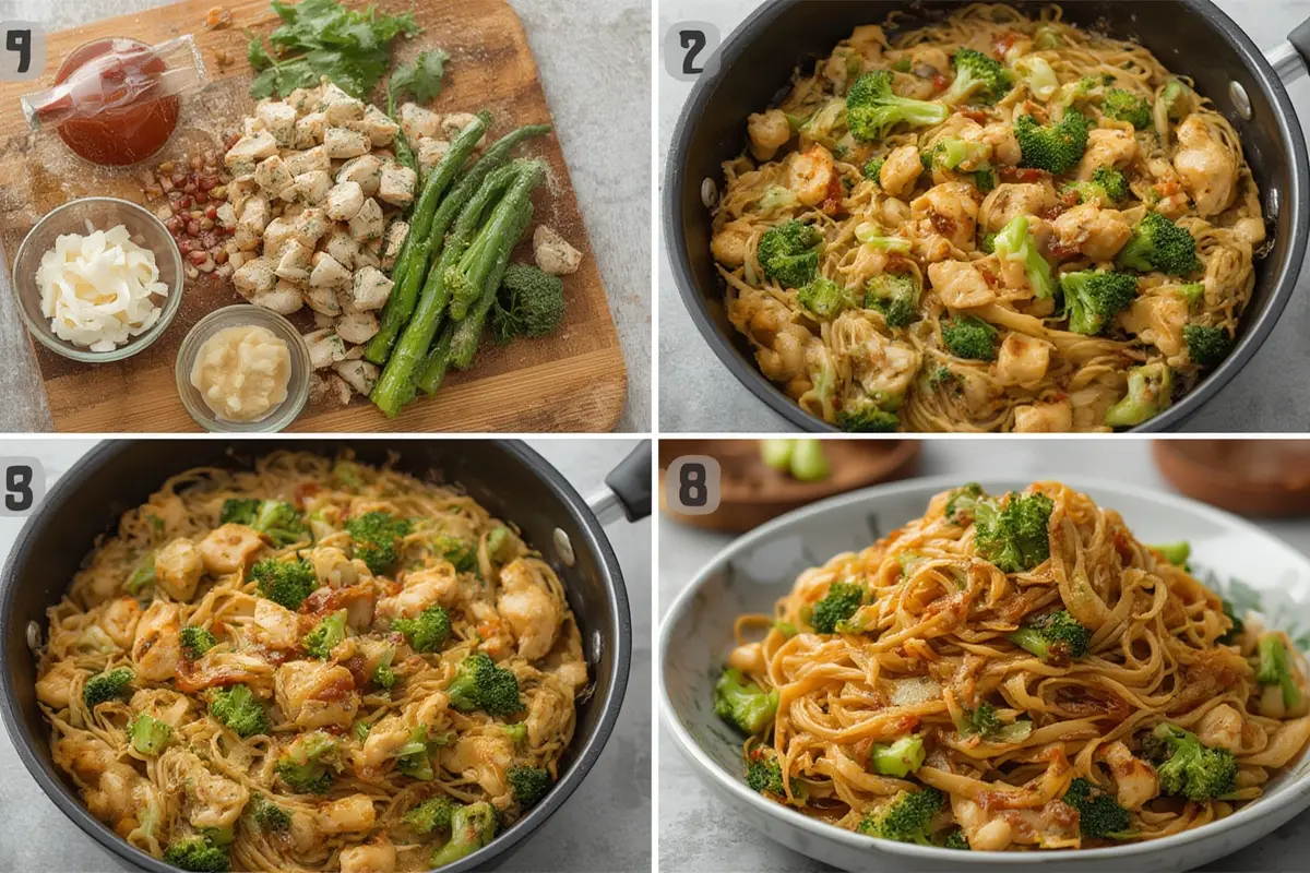 Cooking garlic chicken and broccoli in wok