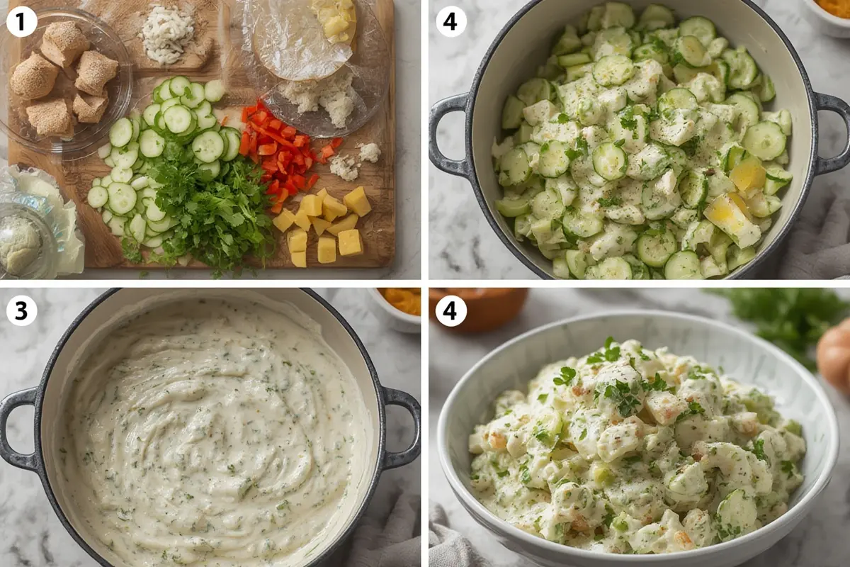 Creamy cucumber salad preparation