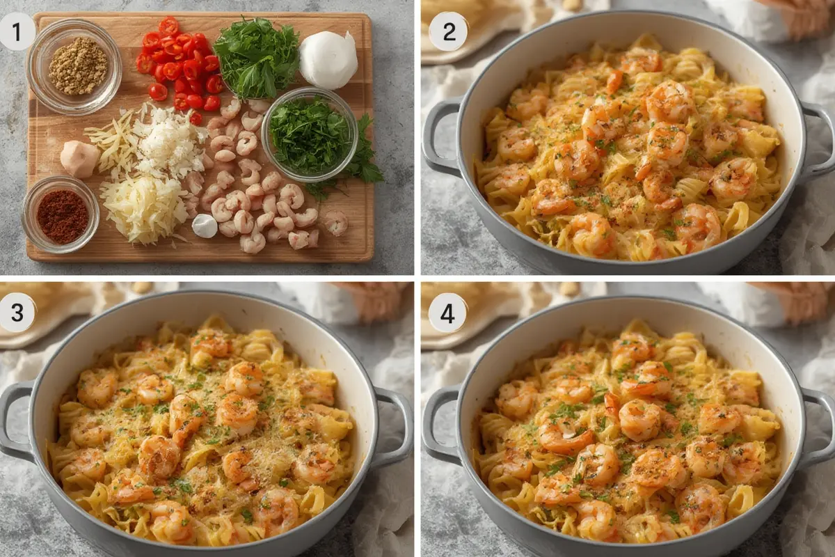Step by Step Shrimp Scampi Pasta Bake