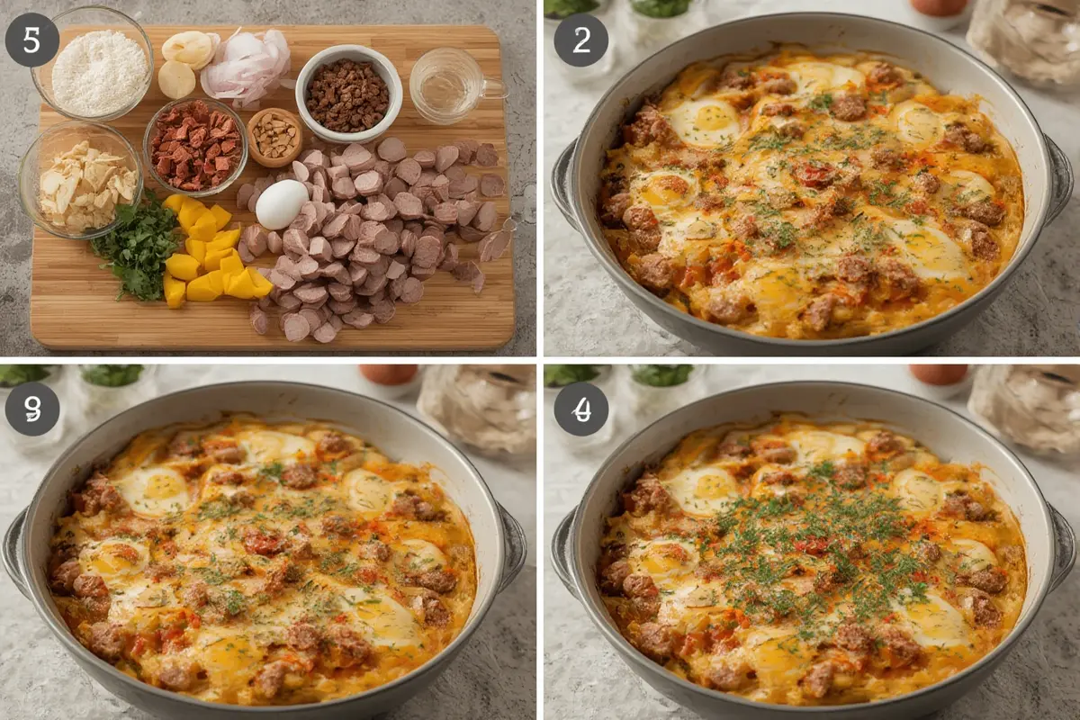 Preparing sausage egg casserole