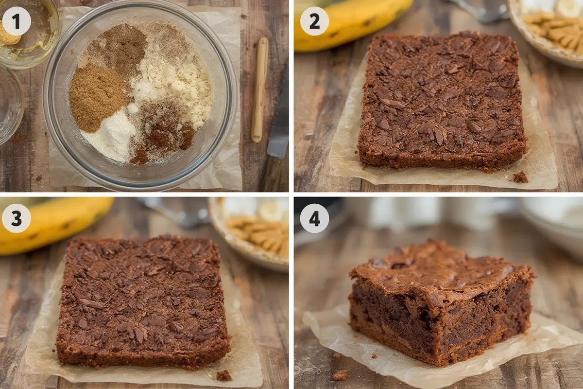 Banana bread brownie bars preparation