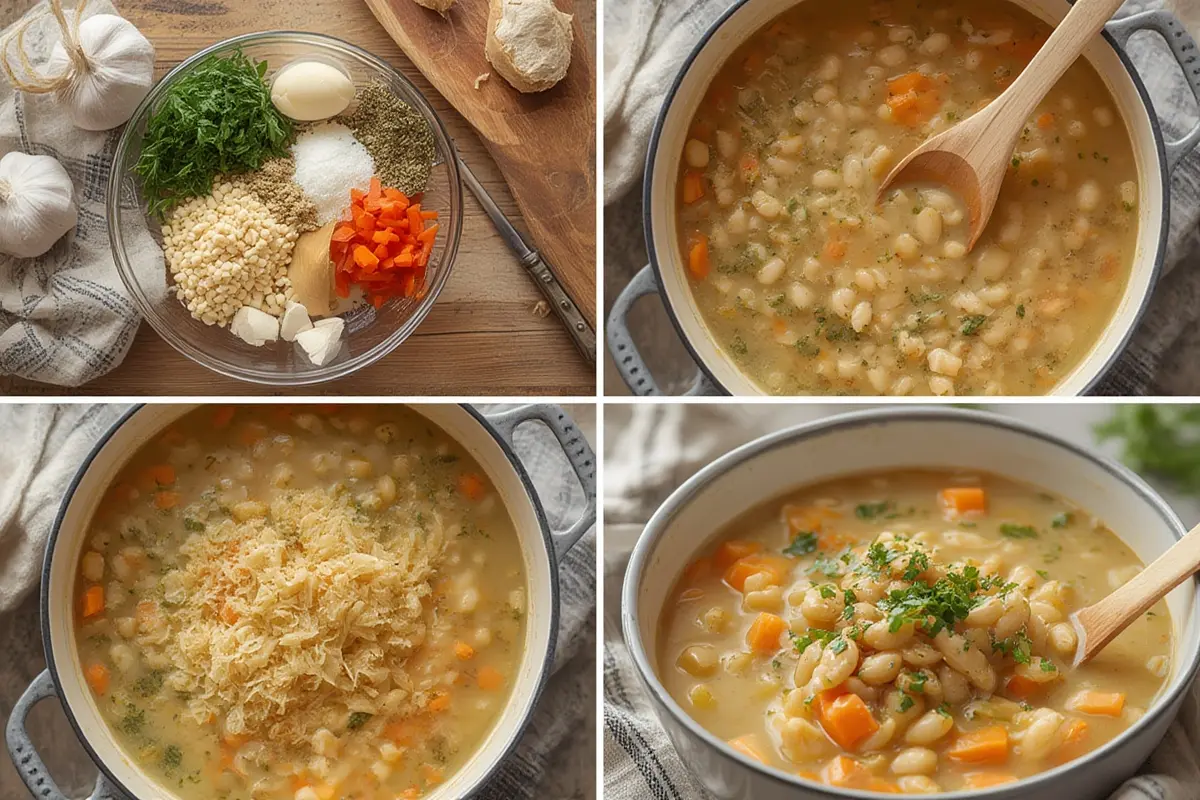 Garlic white bean soup preparation
