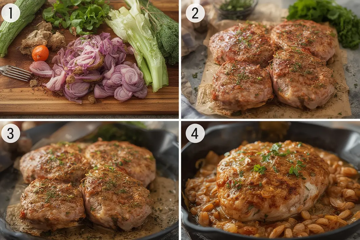 Cabbage steaks on baking sheet