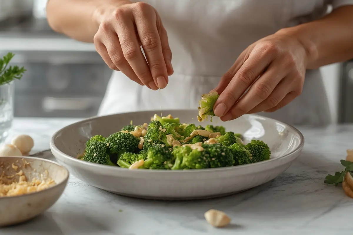 Overcooked broccoli with garlic sauce