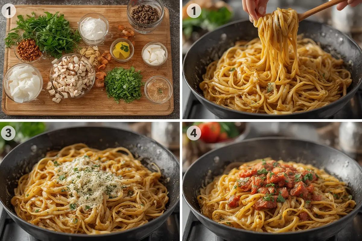 Italian Drunken Noodles preparation