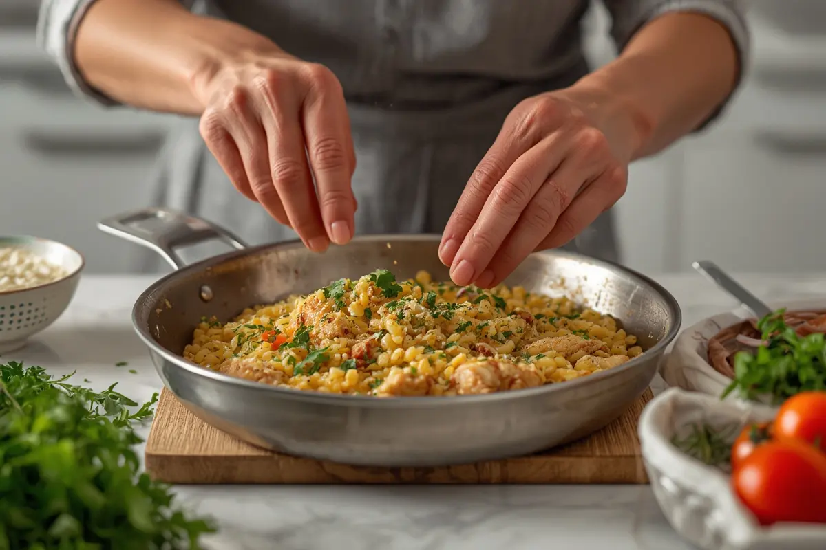Mediterranean Chicken Orzo close-up