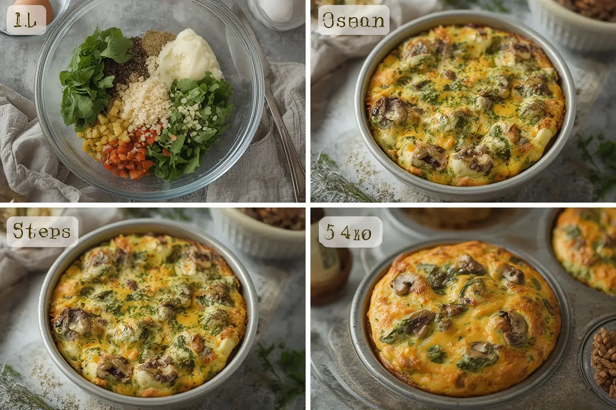 Spinach and mushroom quiche muffins preparation