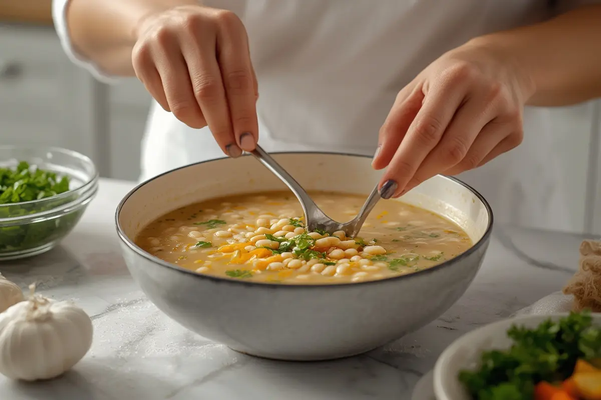 White bean soup cooking process