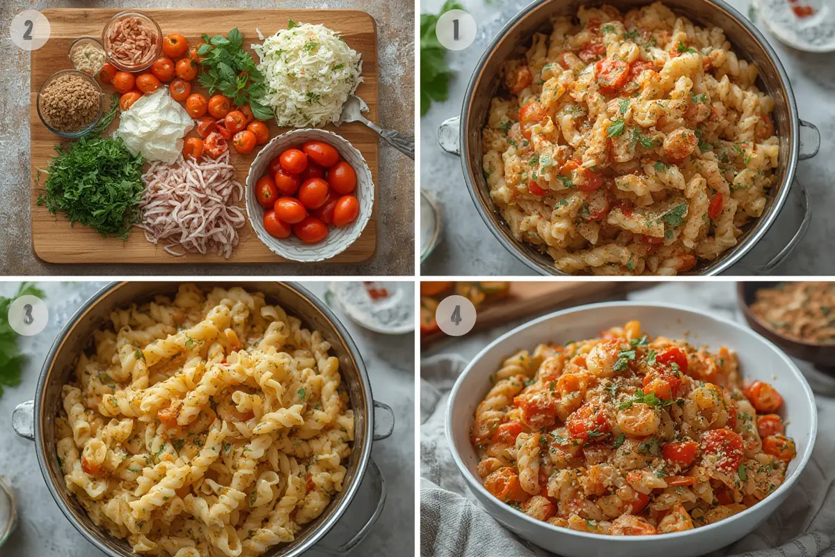 Preparing pasta salad