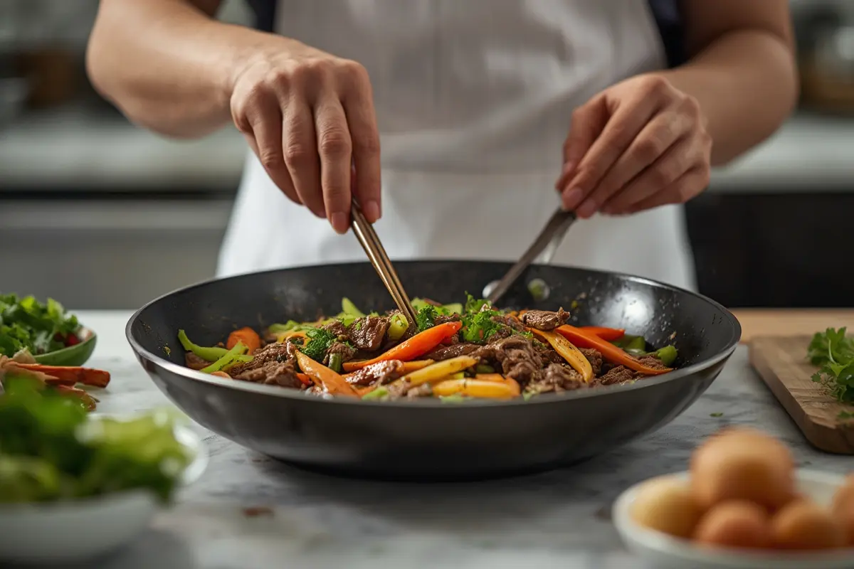 Beef stir fry cooking process