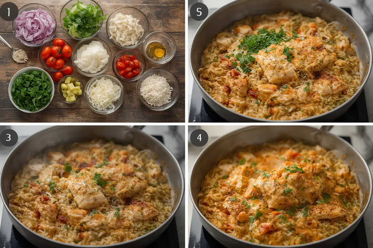 Mediterranean Chicken Orzo in process