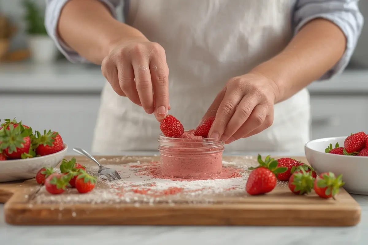 Fresh strawberry butter in glass jar
