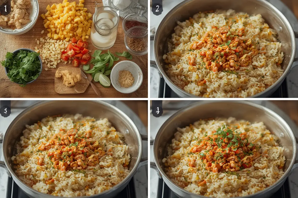 Street corn chicken rice preparation
