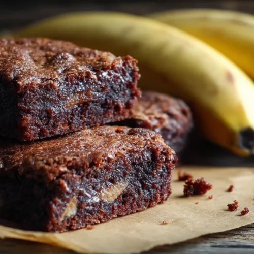 Delicious banana bread brownie bars cut into squares on a cooling rack.