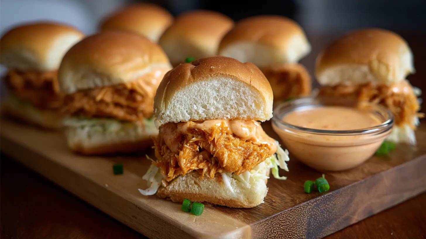 Freshly made bang bang chicken sliders with a creamy sauce