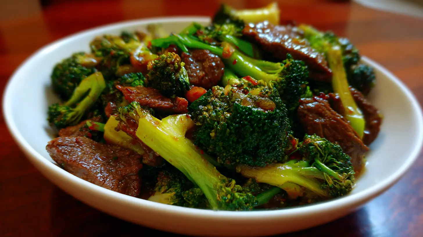A hot pan of beef and broccoli stir fry with vibrant vegetables.