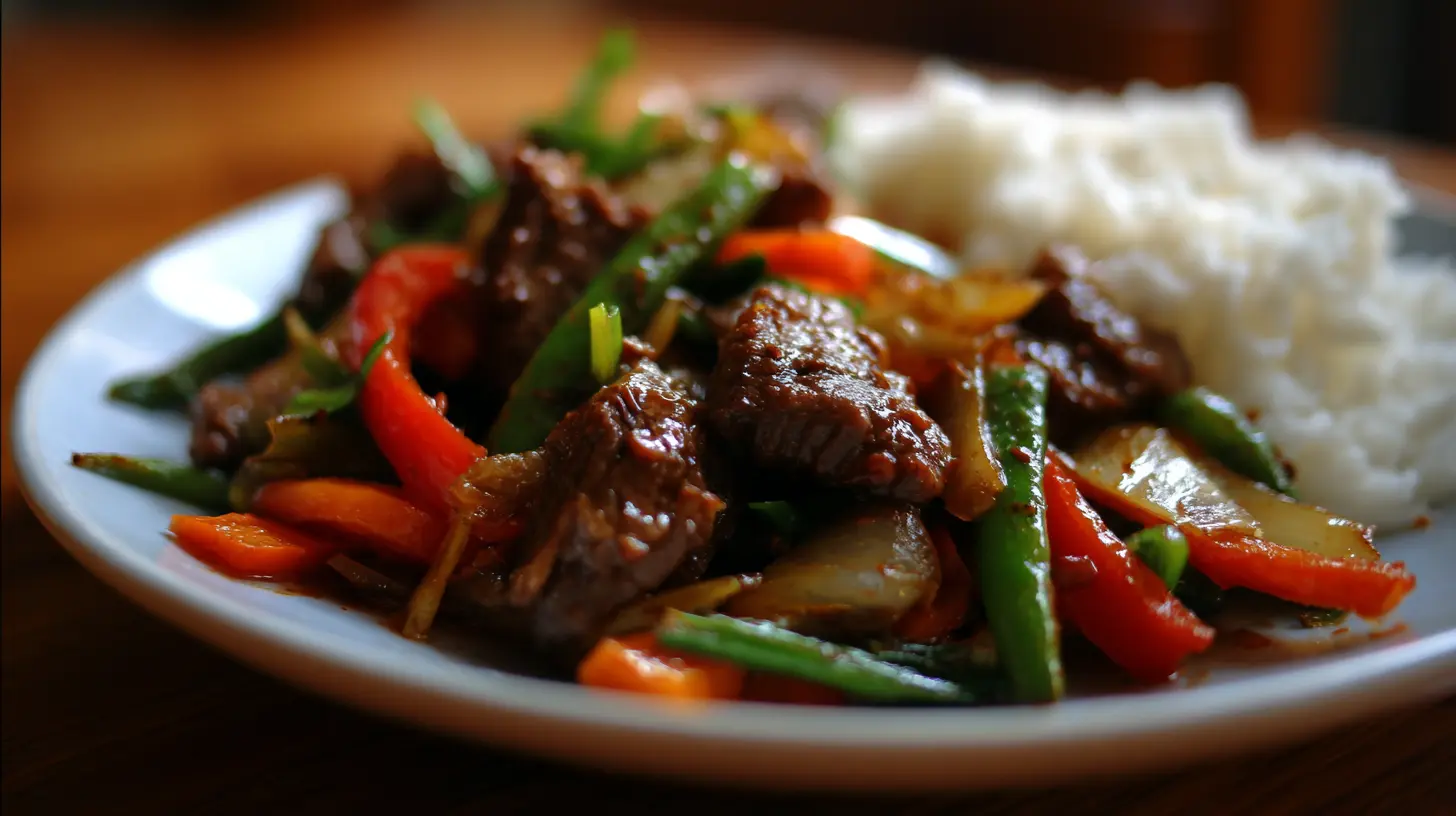 Beef stir fry with vibrant mixed vegetables in a skillet