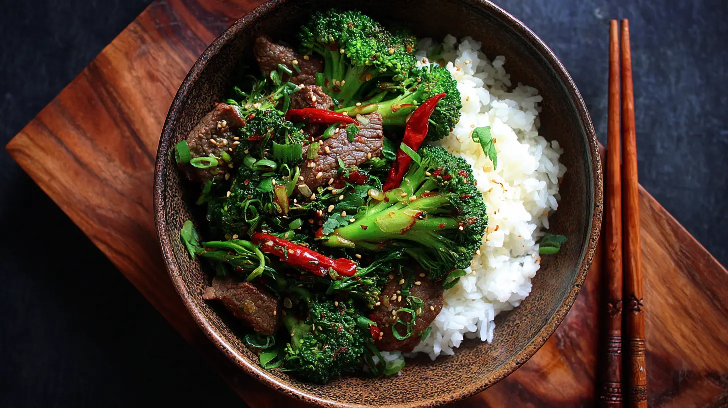 A vibrant dish of Chinese beef and broccoli, stir-fried to perfection.