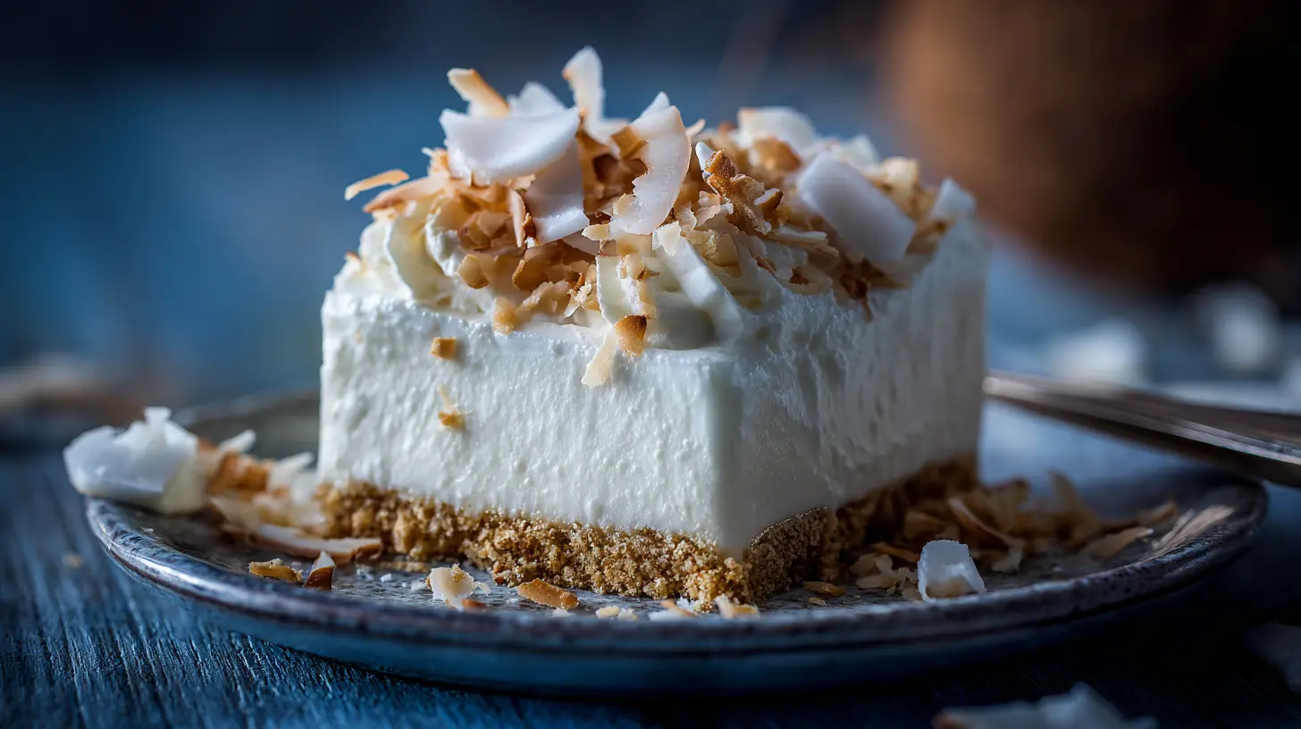 A light and airy Coconut Cream Lush dessert in a clear dish