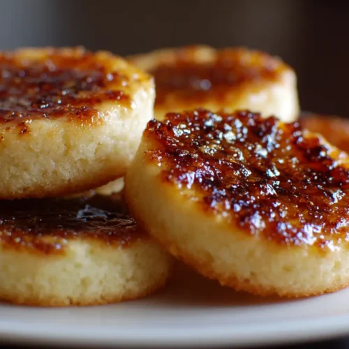 Crispy-topped creme brûlée cookies on a baking sheet