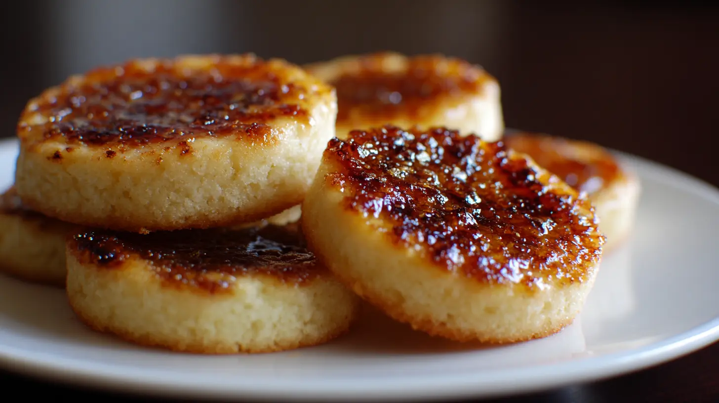 Crispy-topped creme brûlée cookies on a baking sheet