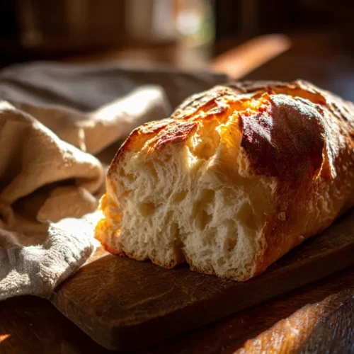 A freshly baked loaf of easy homemade French bread with a golden crust