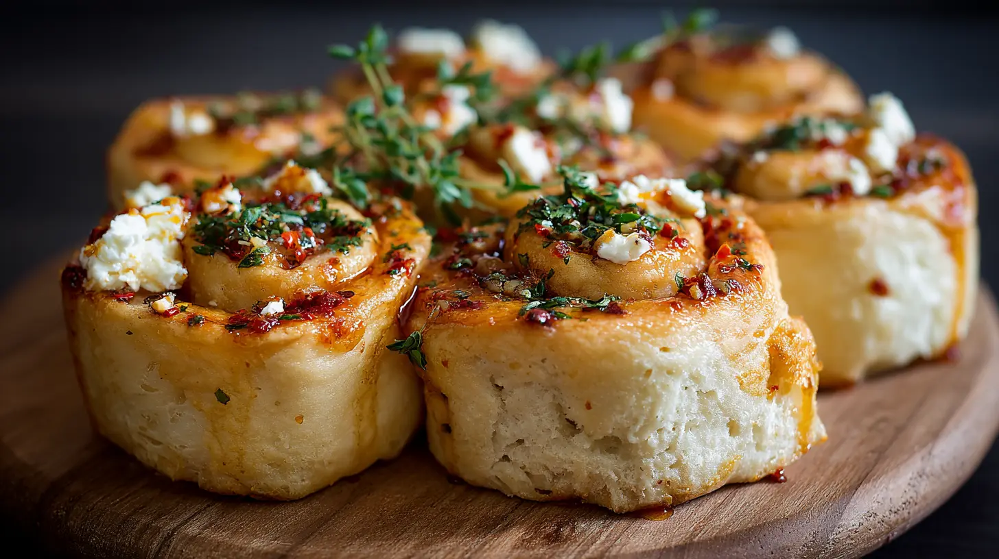 Crispy feta rolls drizzled with chili honey on a serving platter