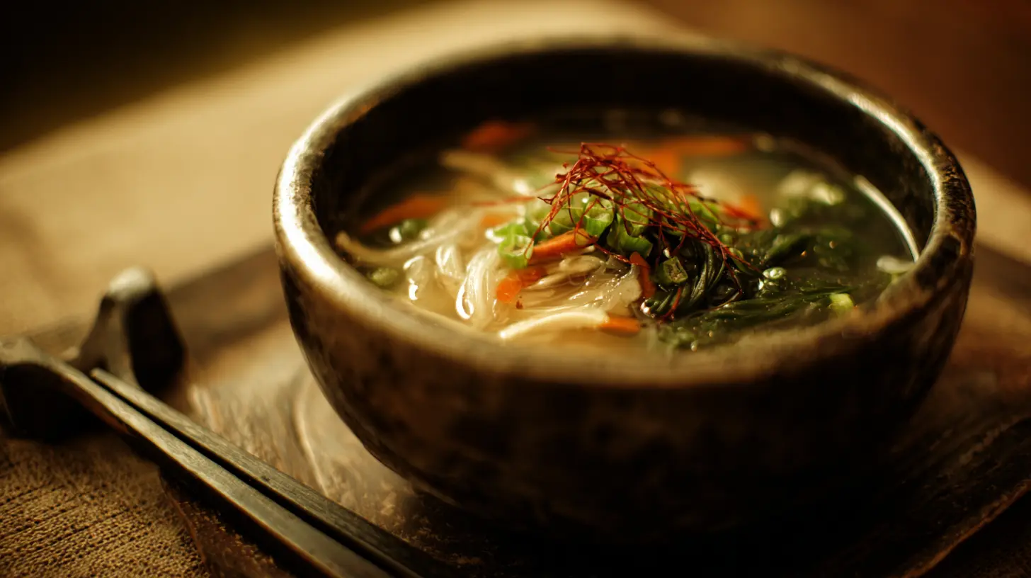 Steaming bowl of traditional Korean winter soup