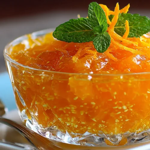 A vibrant Mandarin Orange Jello Salad in a clear glass bowl