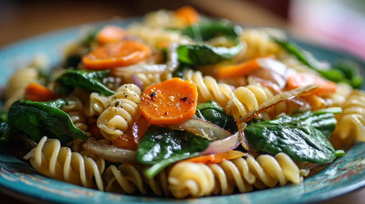 A refreshing Mandarin Pasta Spinach Salad with a light dressing
