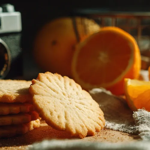 Plate of freshly baked orange sugar cookies with a delicate glaze