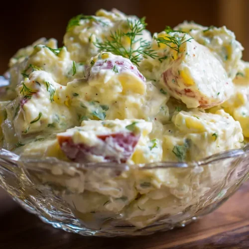 A bowl of fresh potato salad with herbs