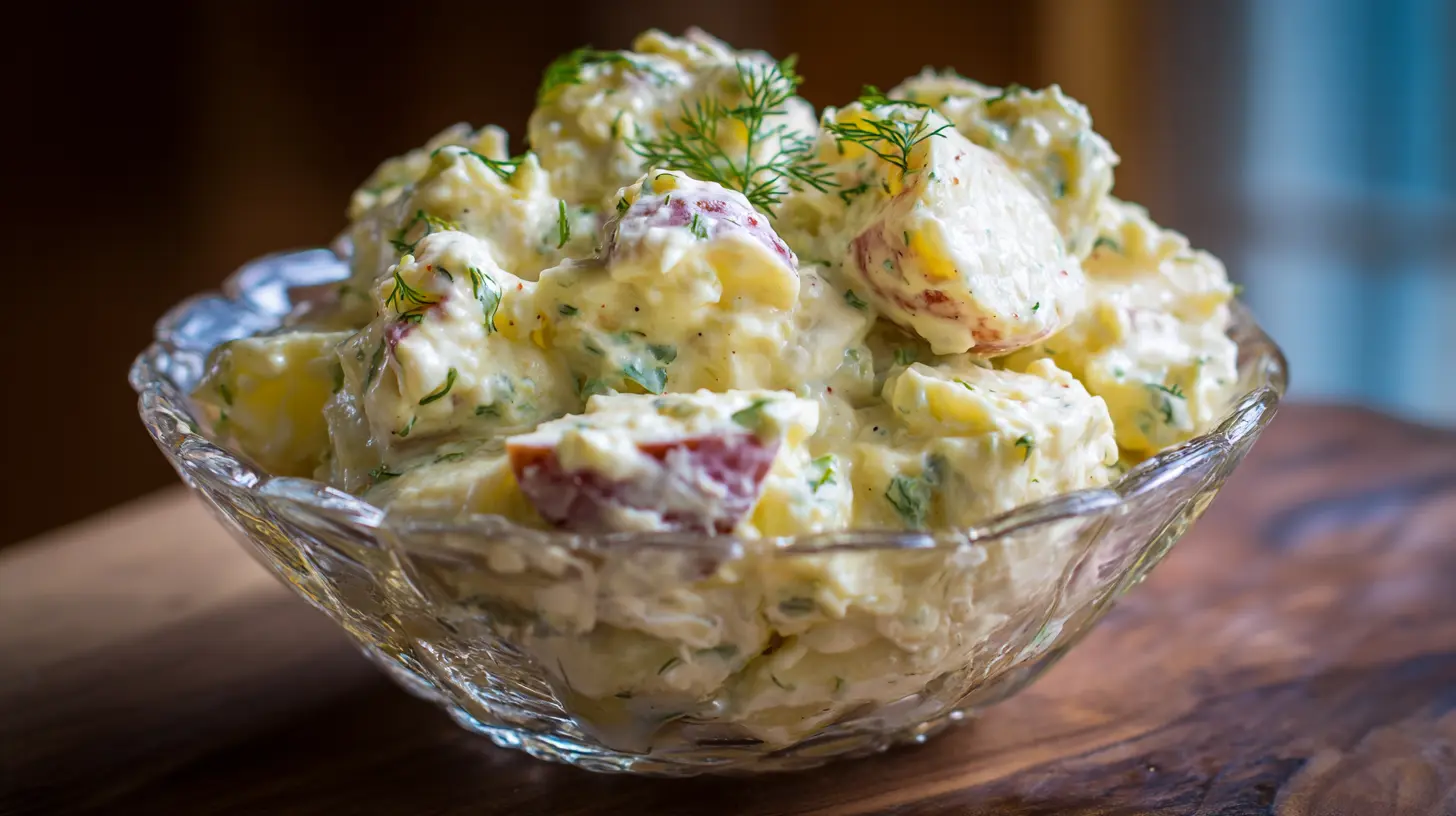 A bowl of fresh potato salad with herbs