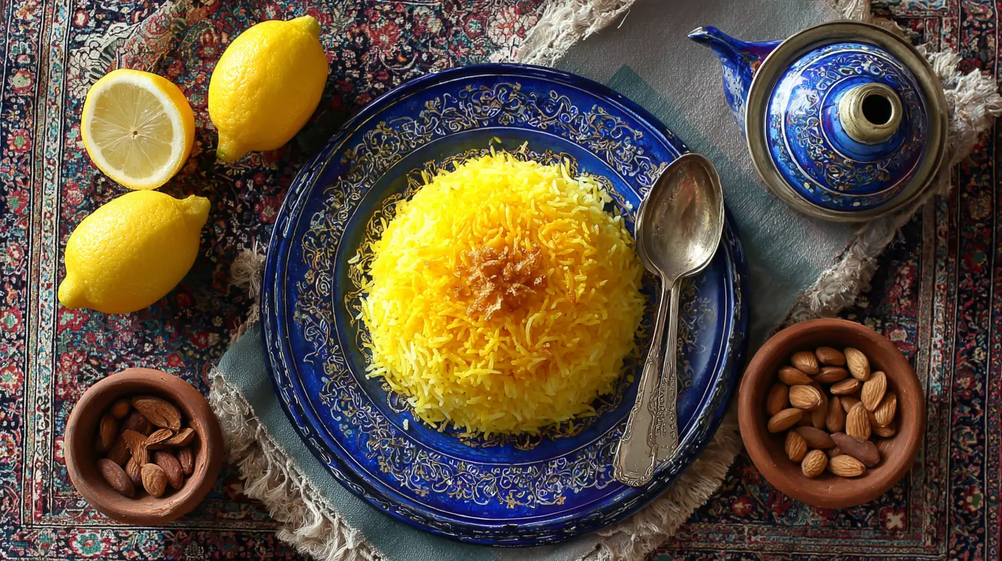 A serving of golden Persian crispy rice, known as Tahdig, on a white plate.