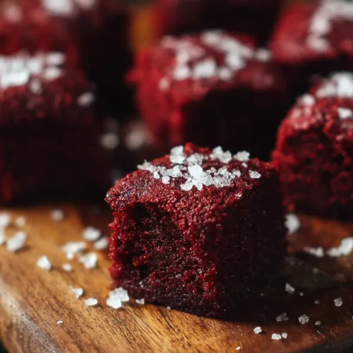 Close-up of a tray of freshly baked red velvet brownie bites