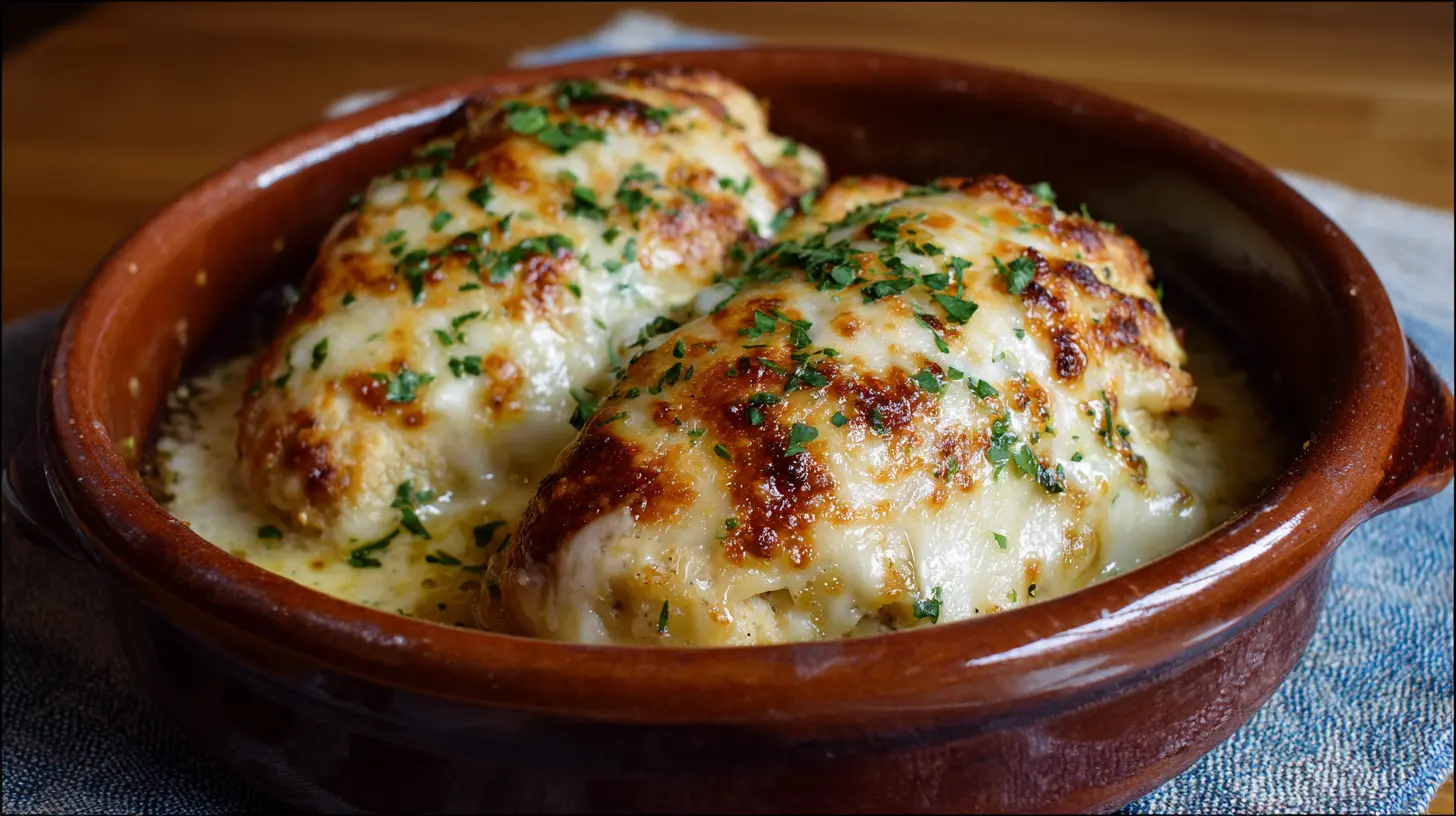 A plate of golden-brown chicken pillows, perfectly baked and ready to serve.