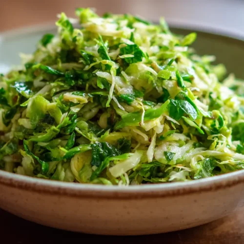 Finely shredded Brussels sprouts, ready for cooking