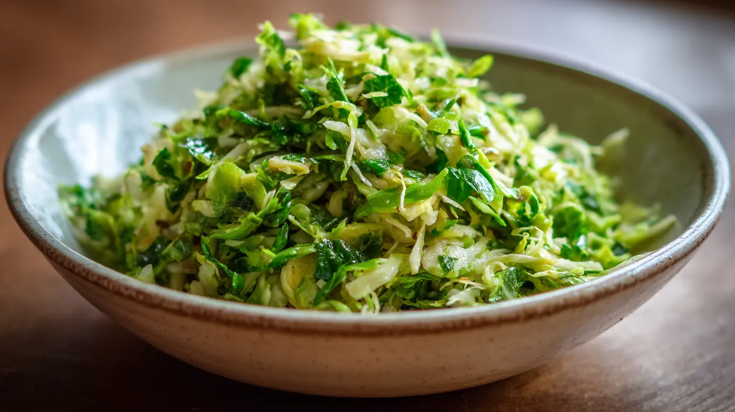 Finely shredded Brussels sprouts, ready for cooking