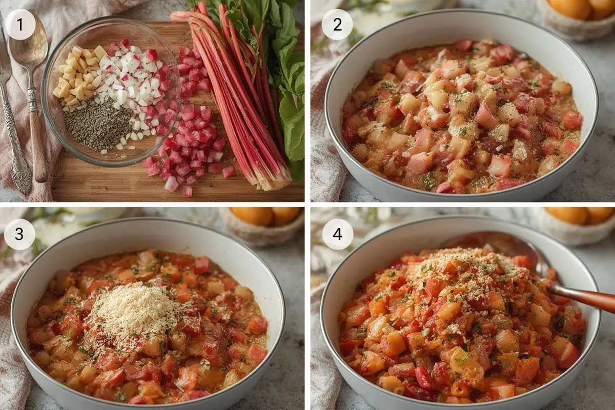 Mixing rhubarb muffin batter