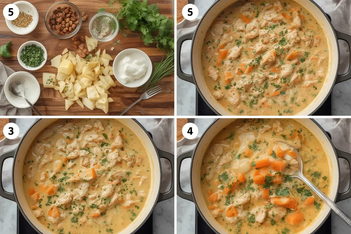 Creamy chicken soup preparation