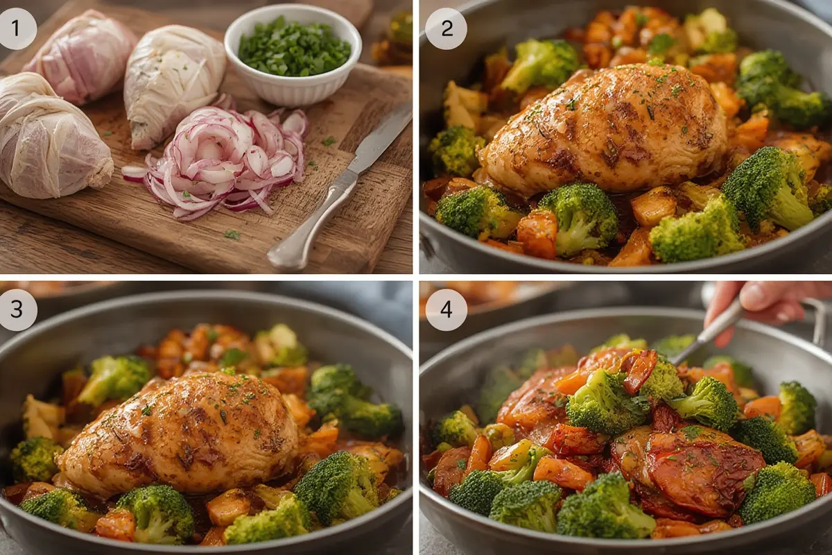 Close-up of perfectly cooked Cowboy Chicken with Broccoli