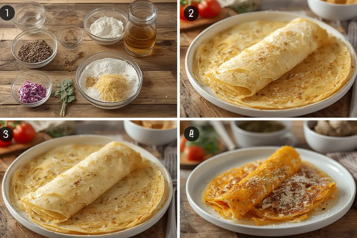 Making crepes in a pan