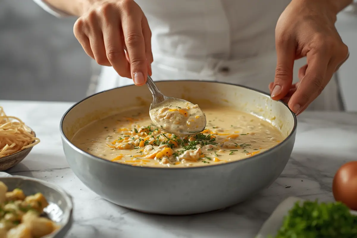 Creamy chicken soup cooking process