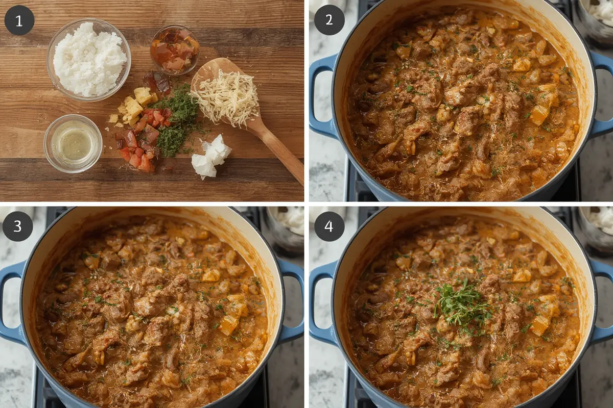 Cooking process of creamy beef