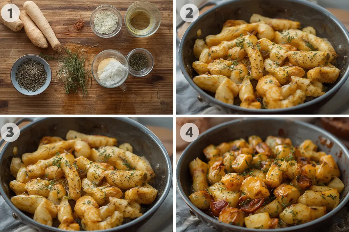 Close-up of perfectly caramelized roasted parsnips