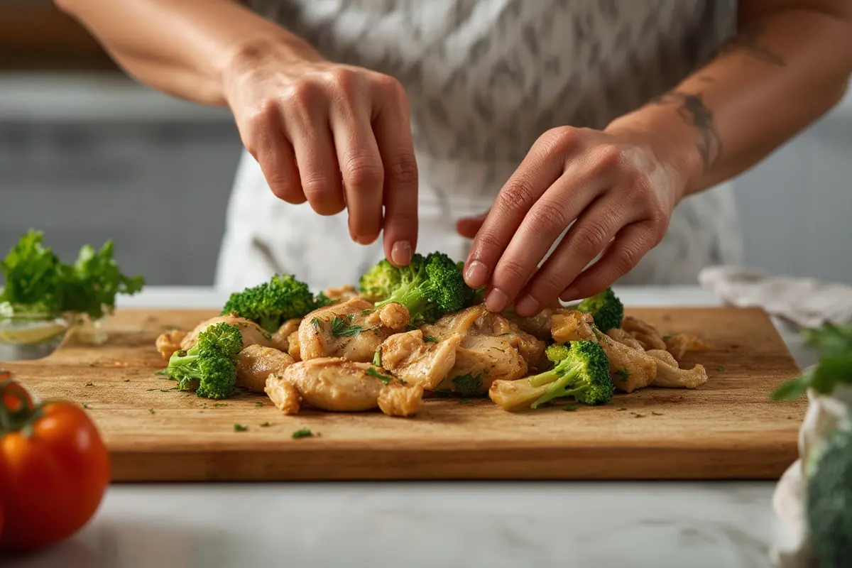 Comparison of properly and improperly cooked chicken with broccoli