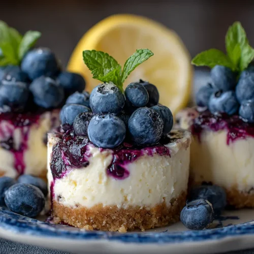 A delectable blueberry cheesecake with a rich, creamy filling and fresh berries.