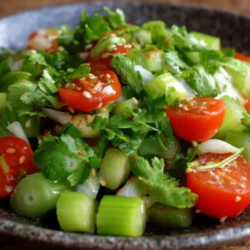 A refreshing celery salad with vibrant green stalks and fresh herbs.