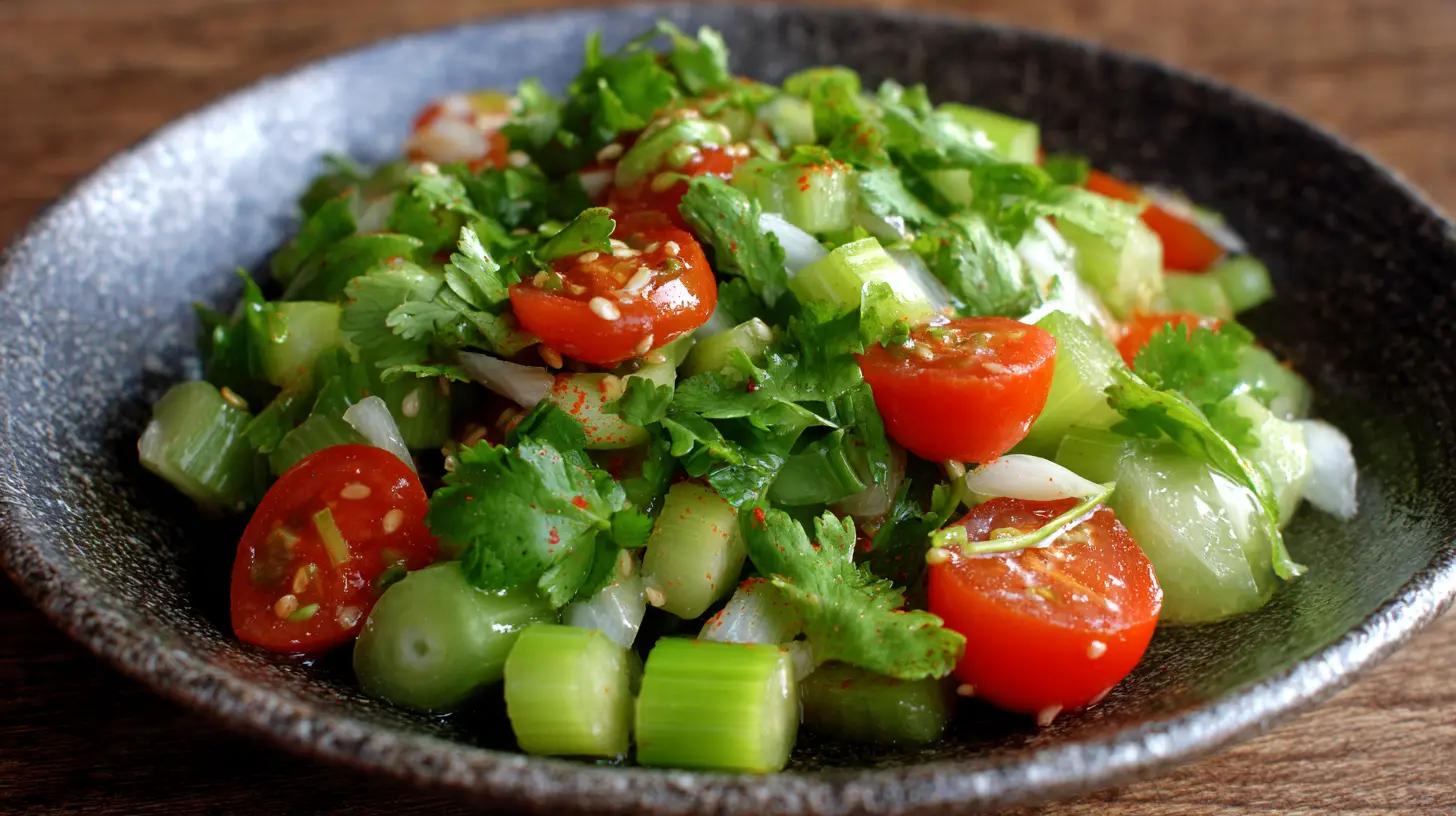 A refreshing celery salad with vibrant green stalks and fresh herbs.