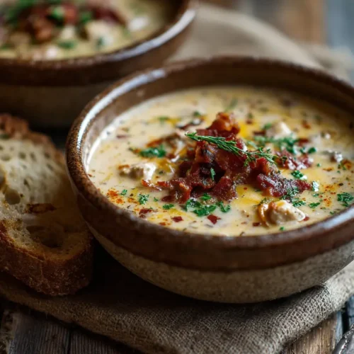 A bowl of rich creamy cowboy soup, steaming hot and ready to eat